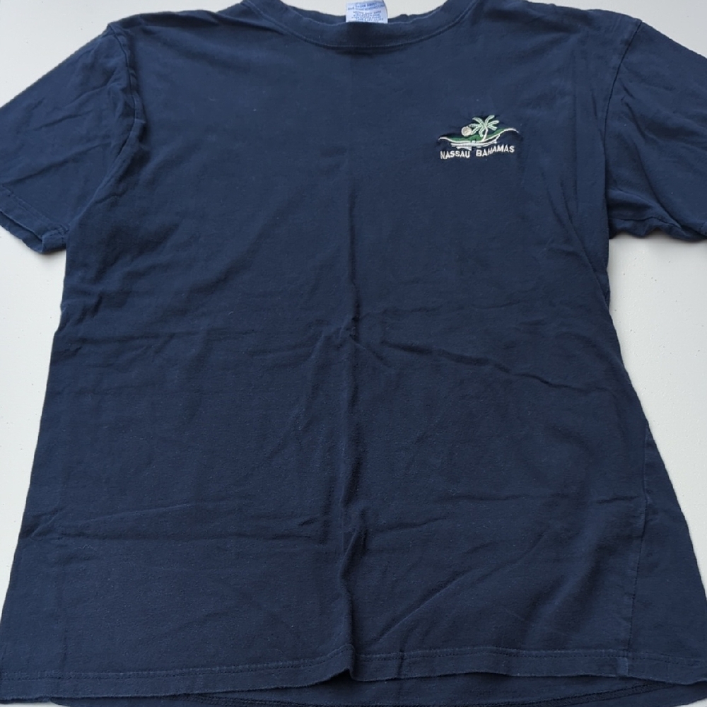 Resort Wear Nassau Bahamas Embroidered Navy Tee Cotton